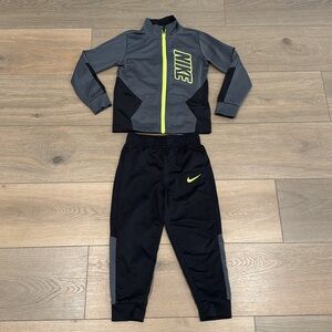 NIKE‎ KIDS Gray Black Color Block Dri-Fit Full Zip Jacket Jogger 2-Piece Set 4T